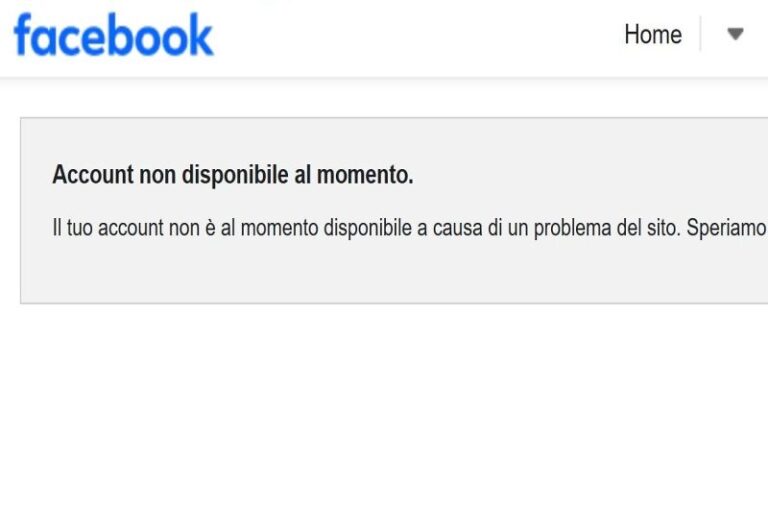 Messaggio Account Facebook non disponibile